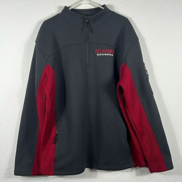 🏈 Vintage OKLAHOMA SOONERS Heavy Fleece Lined Quarter Zip Sweatshirt - PERFECT - Picture 1 of 13